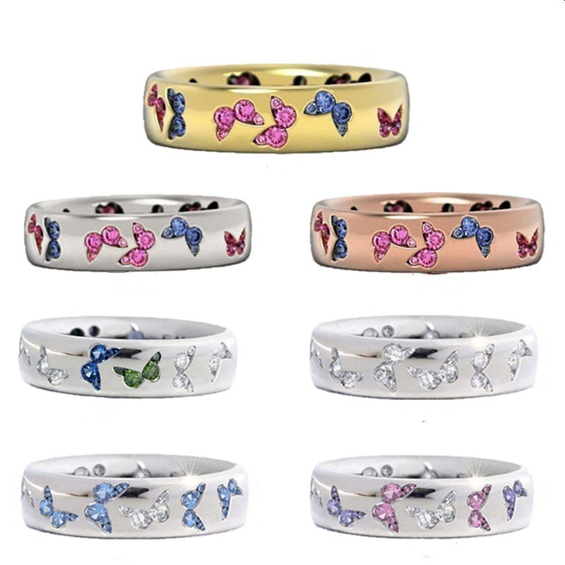 Nhẫn thời trang trang trí bươm bướm đính đá nhân tạo thanh lịch cho nữ