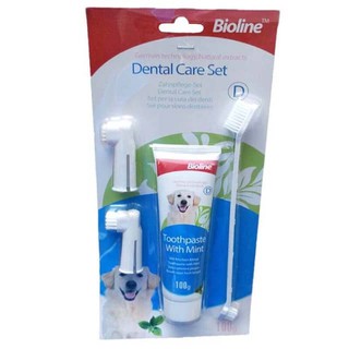 Bộ Đánh Răng Kem Đánh Răng Bàn Chải Đánh Răng Chó Mèo Dental Care Set Bioline 100g