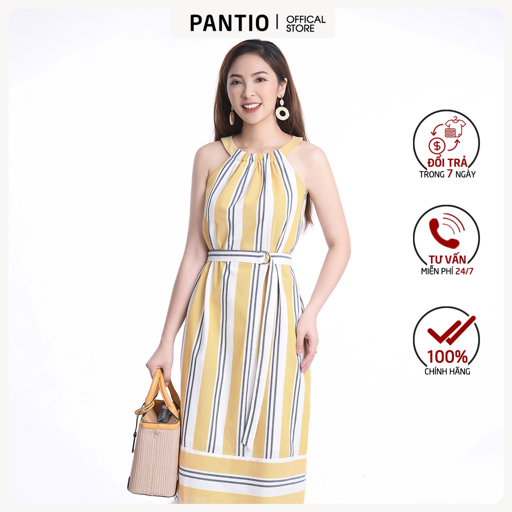 Đầm dạo phố chất liệu linen kẻ dáng suông không tay FDP32512 - PANTIO