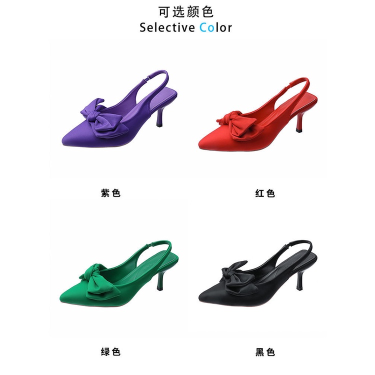 Sandal Cao Gót Hở Lưng Mũi Nhọn Thắt Nút Phong Cách Pháp Cổ Điển Thời Trang Mùa Hè 2022 Dành Cho Bạn Nữ Hàng Có Sẵn