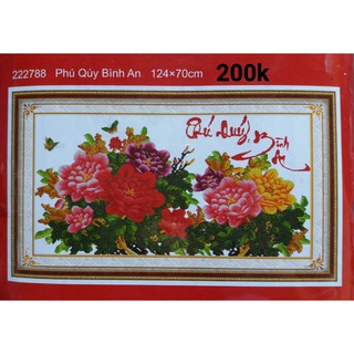 Tranh thêu chữ thập hoa mẫu đơn Phú quý bình an 222788 (chưa thêu)