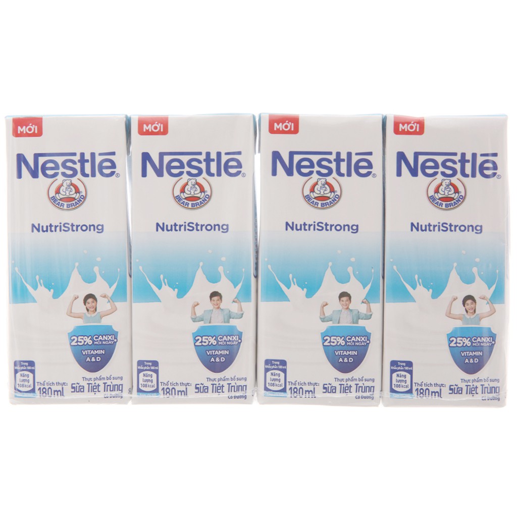 Lốc Sữa tiệt trùng Nestle NutriStrong có đường 180ml