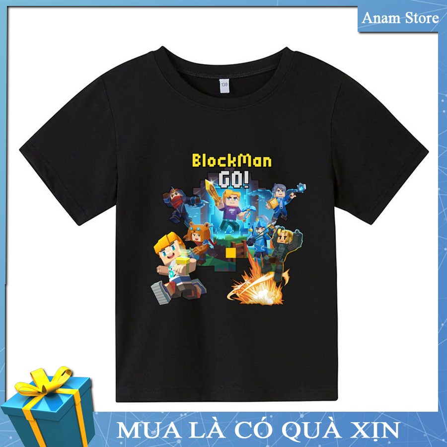 Áo thun trẻ em Blockman Go, Đủ size, Tặng Kèm nón kết, Anam Store