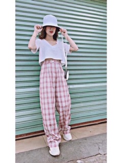 Quần culottes khoá trước kẻ hottrend