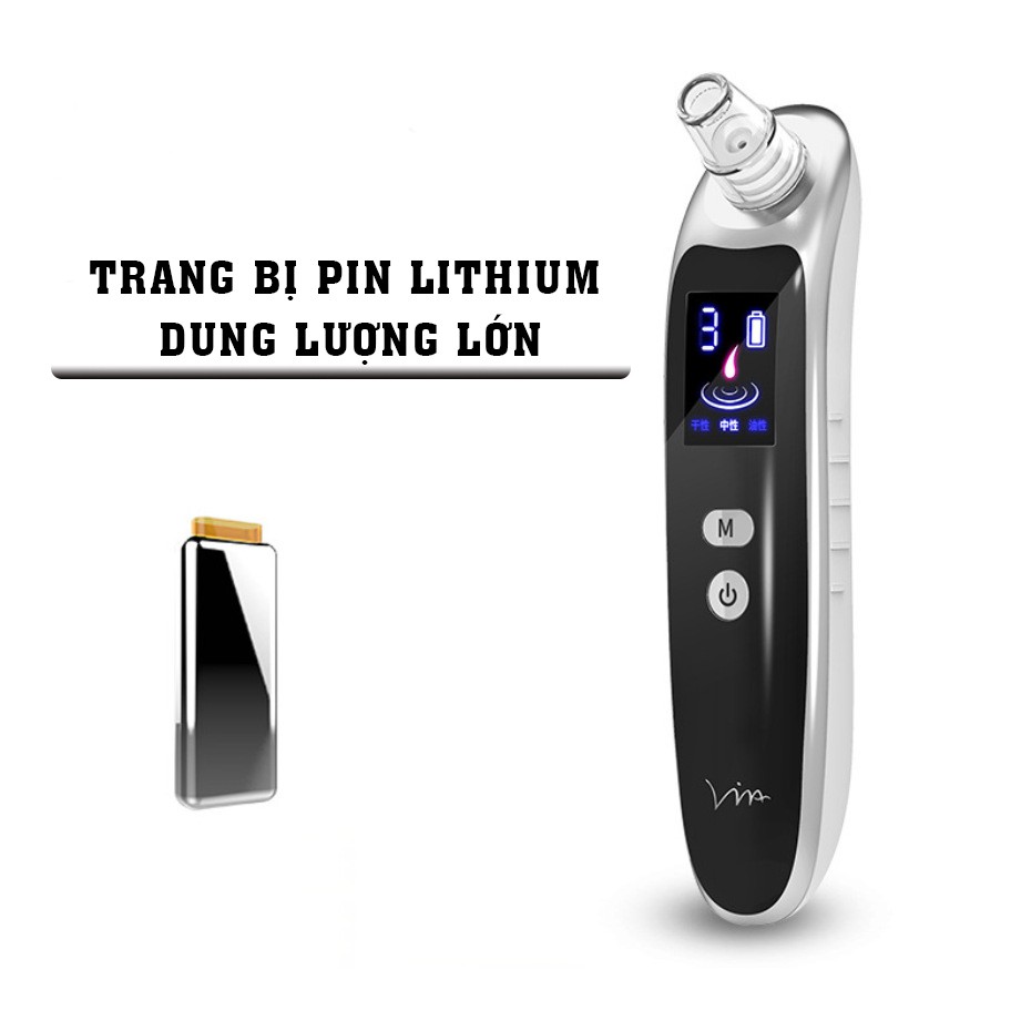 Máy hút mụn cầm tay cao cấp tích hợp màn hình LED có thể sạc qua USB, chuyên đầu đen, trắng, trứng cá, cám nhỏ