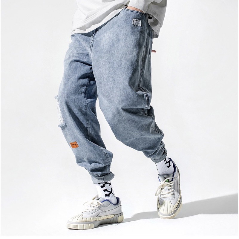Quần jean OT dáng baggy, wash nhẹ, chất liệu cotton mỏng nhẹ mặc thoải mái