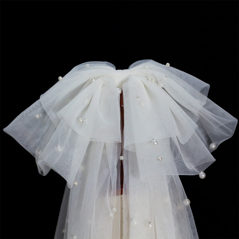 Mạng Che Mặt Cô Dâu Đính Ngọc Trai Sáng Bóng Cắt Đơn Giản Với Tulle D