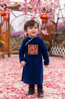 Áo dài nhung phối gấm bé trai