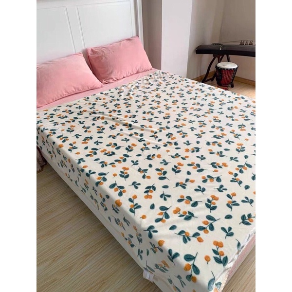 Chăn lông tuyết sữa Hàn Quốc thiết kế sang trong ( 2 -mặt chăn giống nhau)