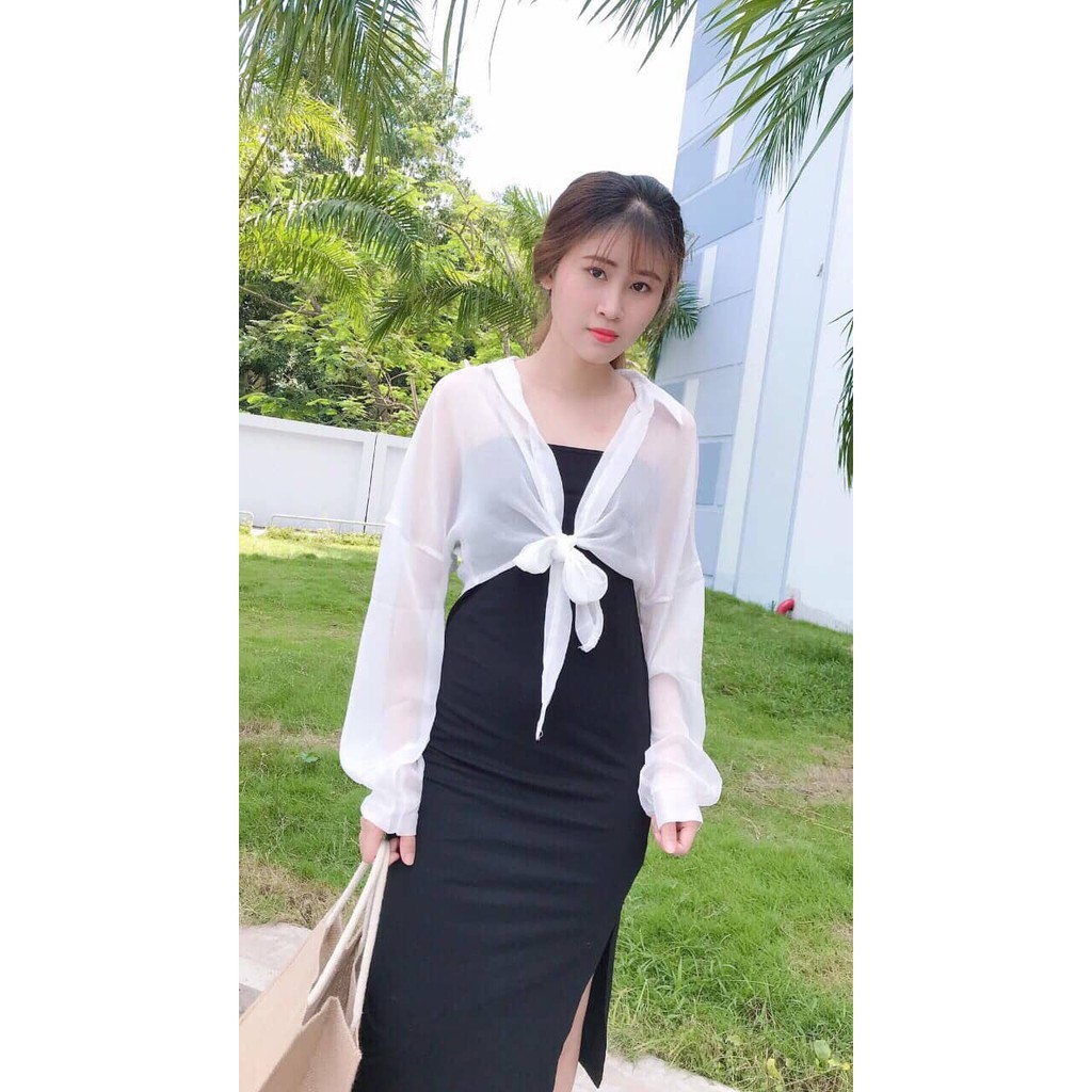 FREESHIP Set váy body kèm áo sơ mi buộc vạt áo khoác vải voan 💦20Charm💦 | BigBuy360 - bigbuy360.vn