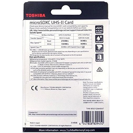 Thẻ nhớ MicroSDHC Toshiba Exceria Pro M501 16GB UHS-II U3 4K R270MB/s W150MB/s (Đen)