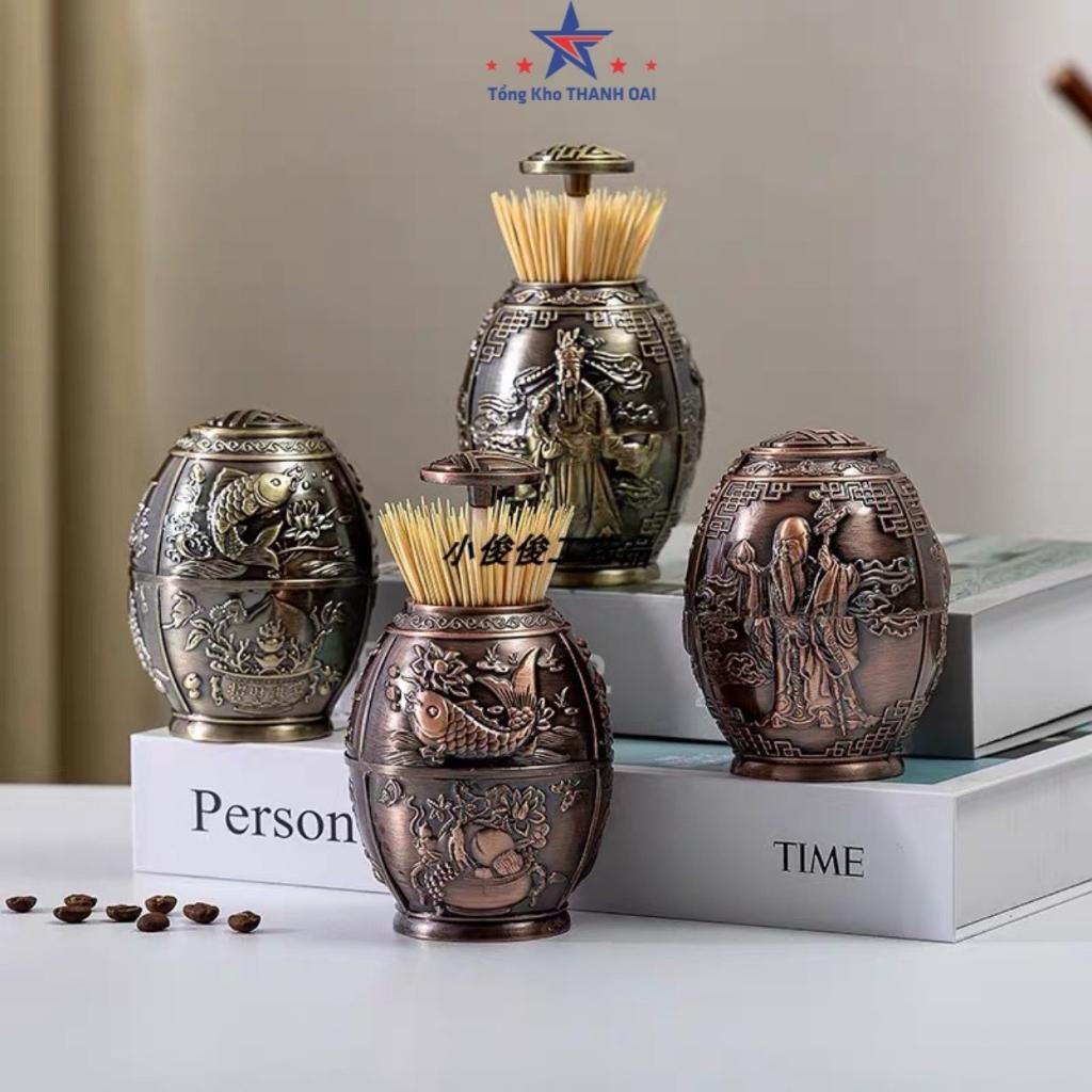 Lọ đựng tăm cao cấp hàng đẹp - Lọ tăm hợp kim hoàng gia mạ vàng hoa văn tân cổ điển