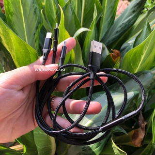 Cáp sạc dây dù 3 đầu Type C, Micro usb, lai ning