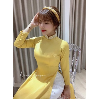 Áo dài lụa ngọc trai đính hạt- áo dài cà ri