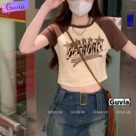 Áo Croptop Nữ Cổ Tròn Tay Ngắn BEER BRO Đẹp Ôm Body, Áo Thun Croptop Kiểu Sexy Chất Thun Borip Thời Trang GUVIA CR60