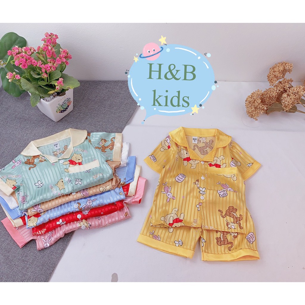 Bộ Pijama Lụa Cao Cấp Họa Tiết Gấu Pooh Dễ Thương Bộ Mặc Nhà Cho Bé V267 - Unchi Store