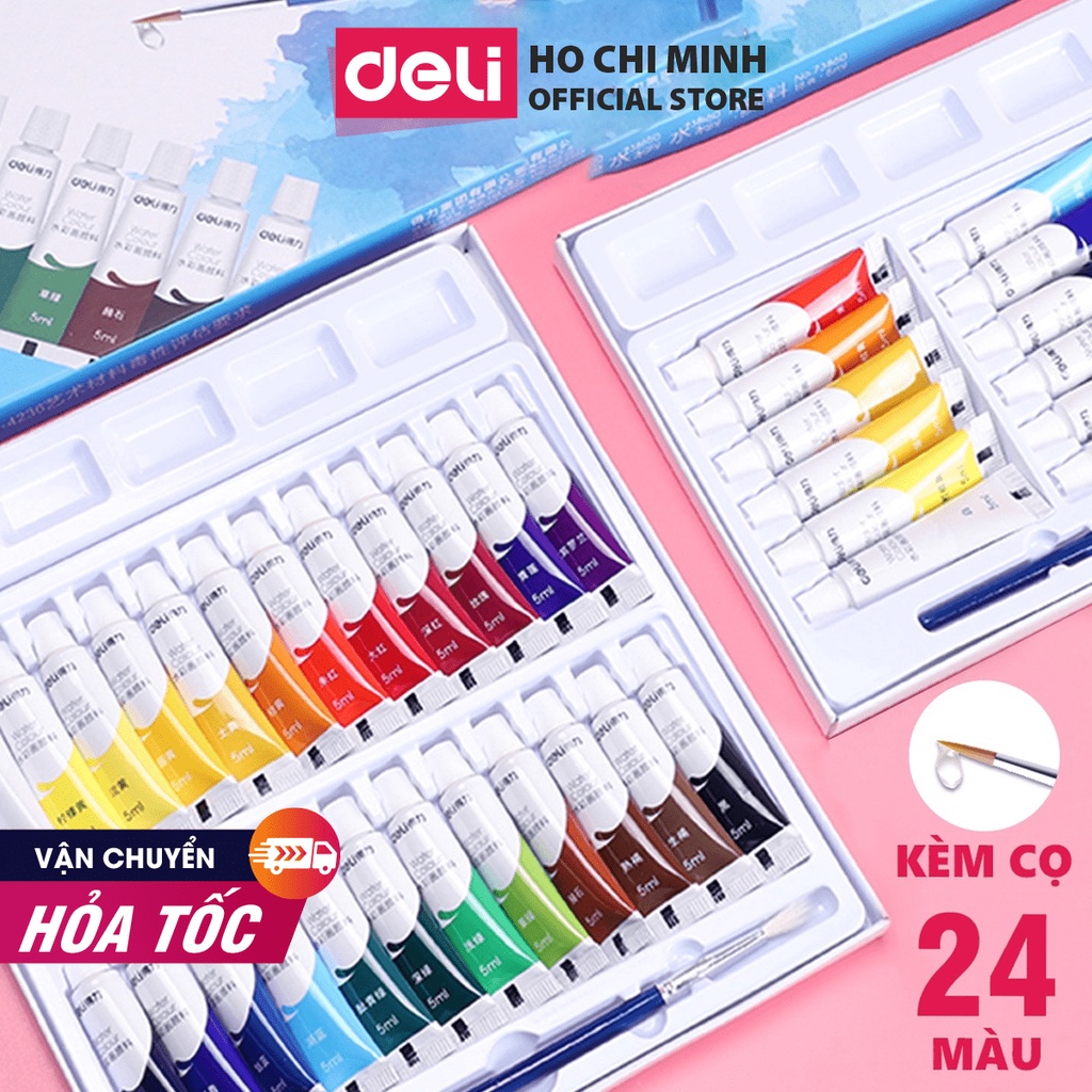 Màu nước dạng tuýp 5ml Deli - 12 màu/18 màu/24 màu - 73859 / 73860 / 73861