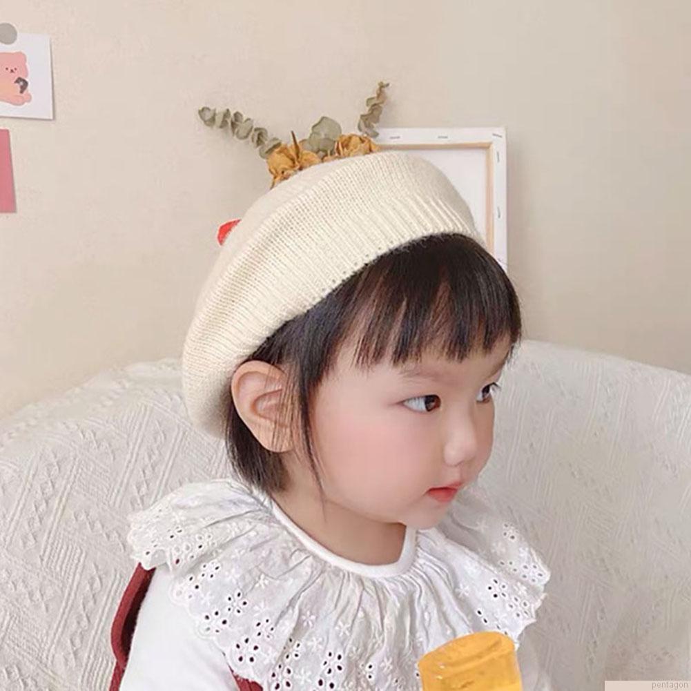 Mũ nồi dệt kim màu trơn giữ ấm dễ thương dành cho bé gái