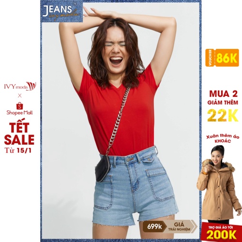 [Mã WABRIVY33 giảm 10% tối đa 50k đơn từ 250K] Quần Sooc bò nữ 2 túi trước IVY moda MS 23B7275