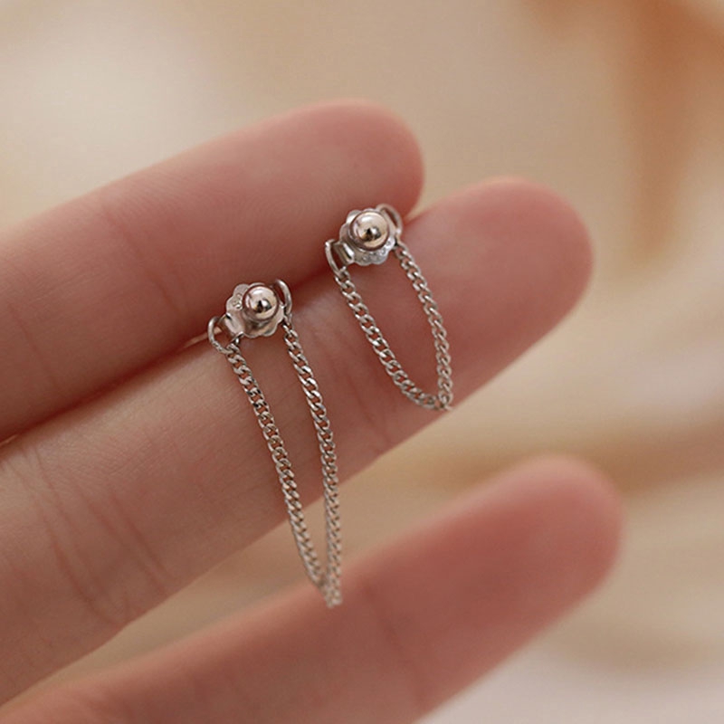 Exquisite earrings Bạc Dang Chuỗi Bông Tai Silver Dangle Chain Stud Earring Jewelry