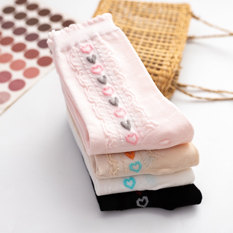 Tất Vớ Họa Tiết Ren In Nổi Hình Trái Tim Nhiều Màu, Phong Cách Hàn Quốc - Subo Shop