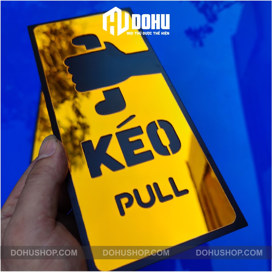 Bảng decor kéo đẩy  Gương Vàng dán cửa  - DH116