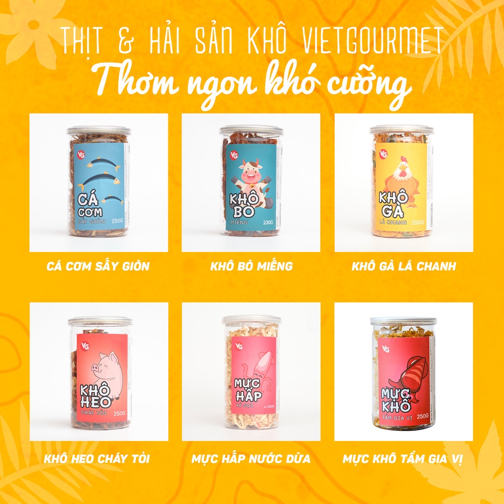 Khô heo cháy tỏi Vietgourmet 200g, đặc sản Việt, heo khô cháy tỏi siêu ngon, đồ ăn vặt Vietgourmet