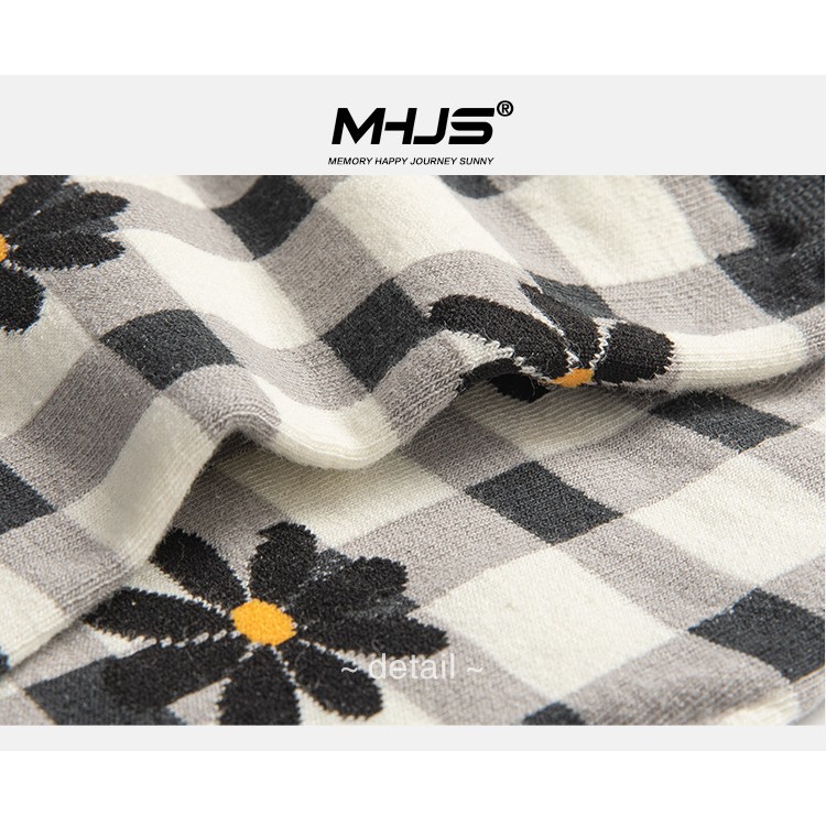 Vớ Cổ cao Nữ Kẻ sọc Caro Cotton Cao cấp Xuân Thu Hàn Quốc Tất Nữ cao cổ Ulzzang Hàn Quốc Cotton