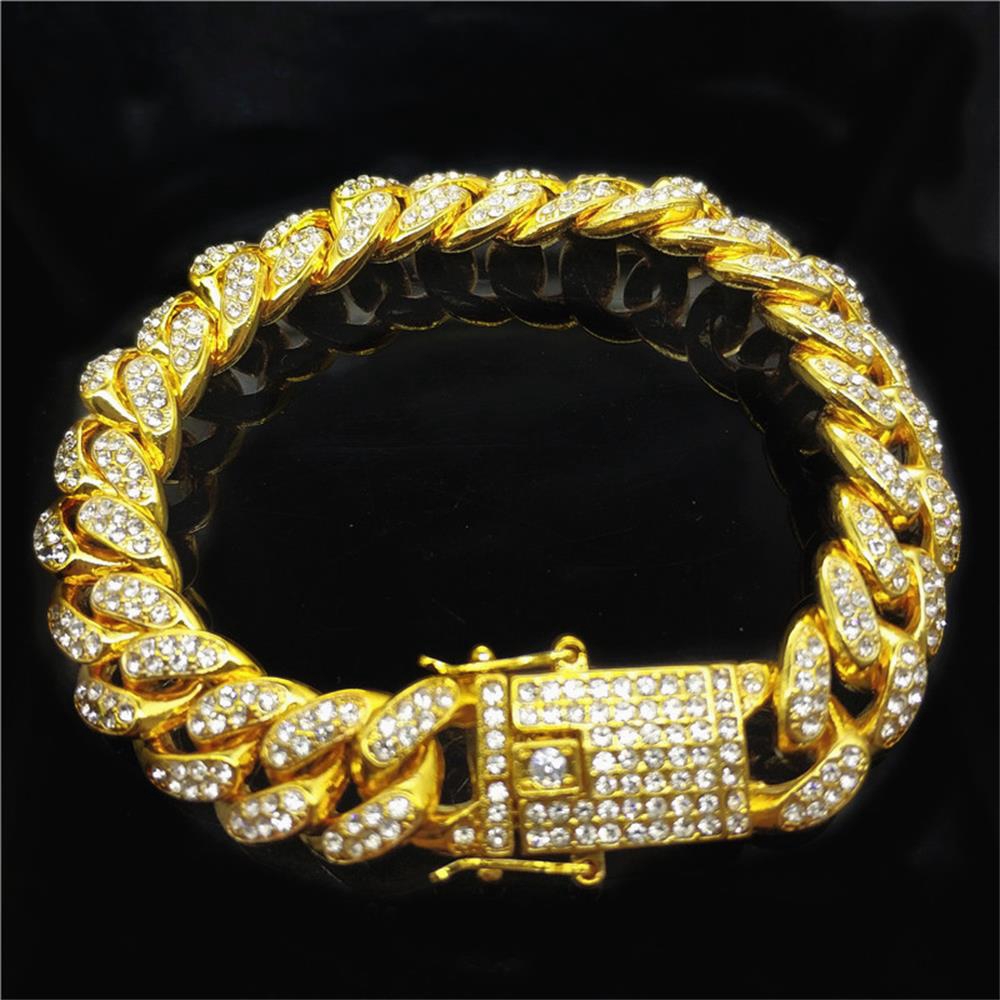 Gold/Silver Color Rhinestones Bangle 12mm Width Hip Hop Bracelet  For Women Men