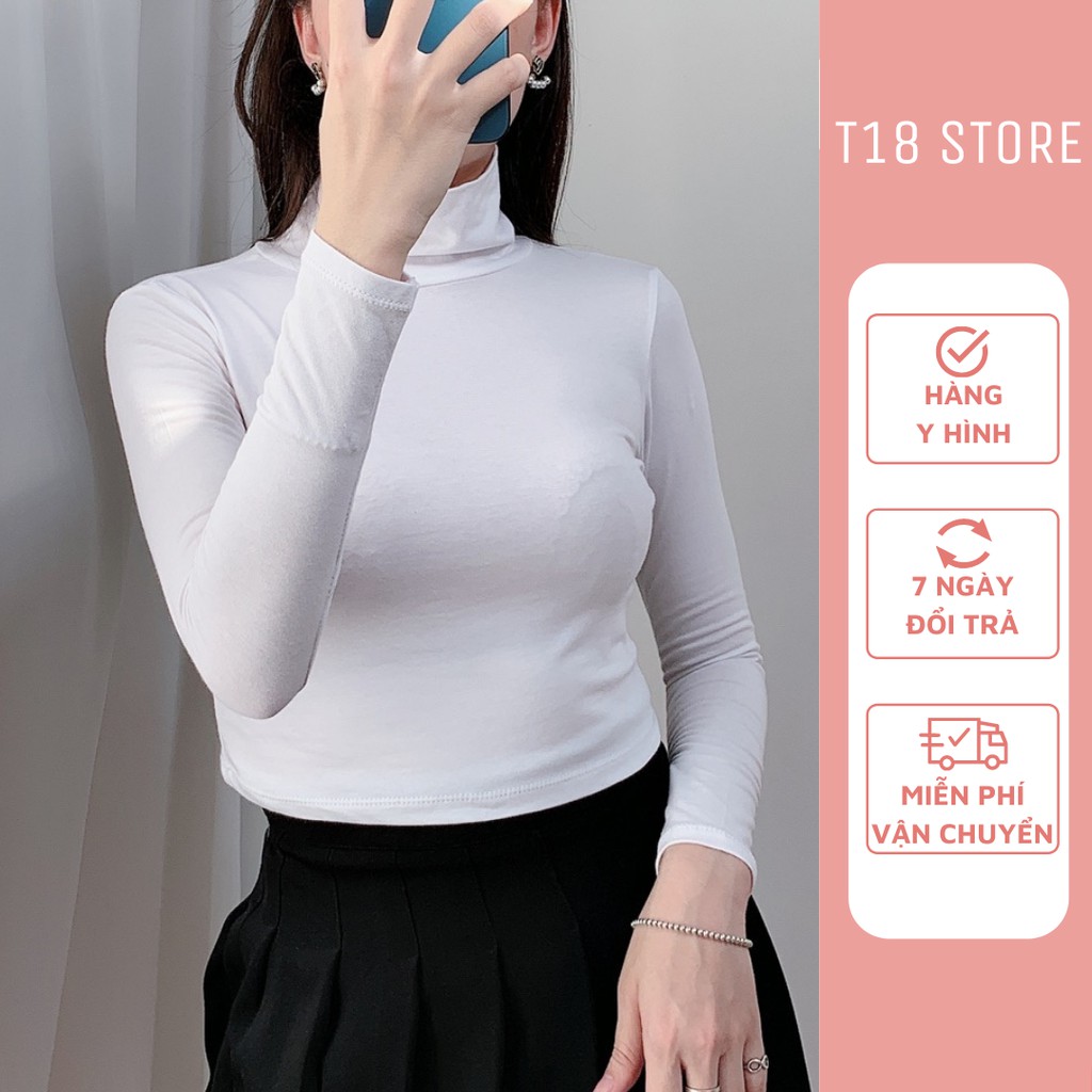 Áo croptop nữ tay dài kiểu ôm có cổ lọ bigsize thun body T18 STORE CT07 | BigBuy360 - bigbuy360.vn