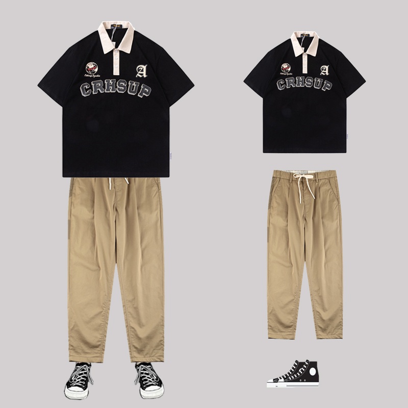 Bộ Quần Áo Nam Áo Polo In CRHSUP Quần Kaki Dáng Baggy Trẻ Trung Thời Trang Mixxno.1 TOP NAM 227 + QUAN NAM 060