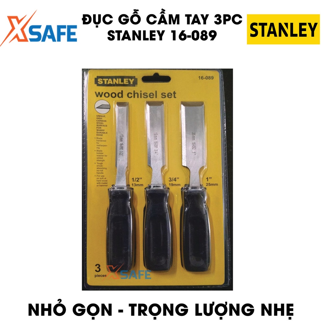 Bộ 3 đục gỗ cầm tay STANLEY 16-089 Mũi đục gỗ 3 kích thước, mũi thép cứng cáp không gỉ, thiết kế nhỏ gọn, tay cầm cao su