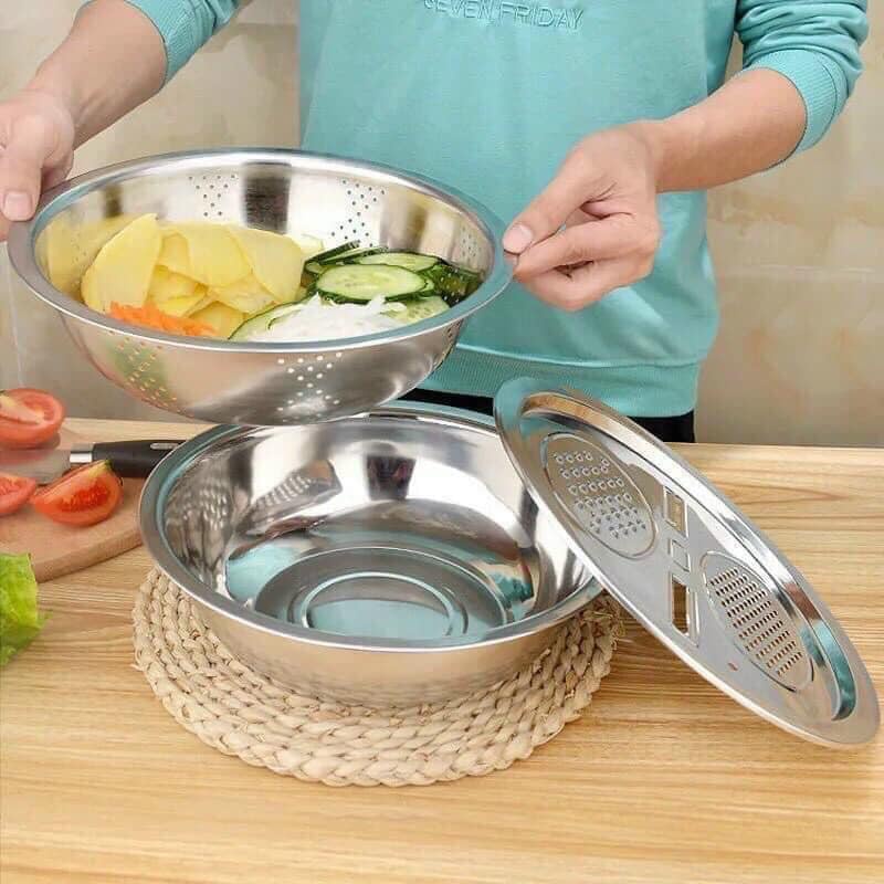 SET RỔ NẠO INOX 3IN1