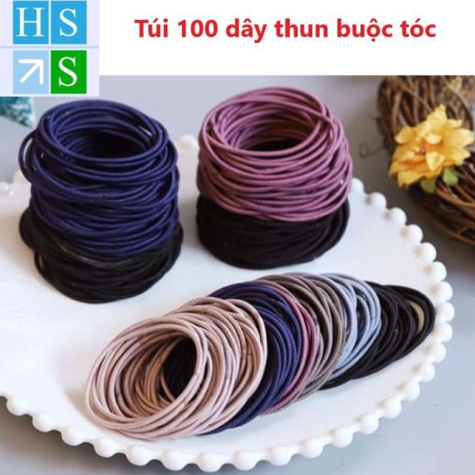 Túi 100 Thun buộc tóc dây cột tóc phong cách Hàn Quốc (Nhiều mầu) - HS Shop Thủ Đức