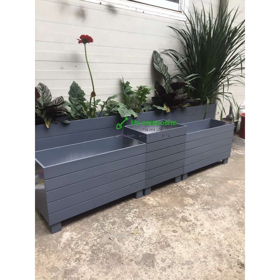 Chậu hoa composite màu ghi mẫu cao thấp