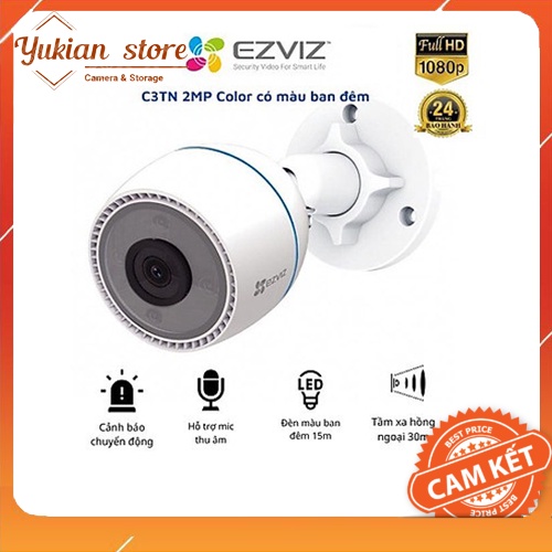 Camera IP Wifi Không Dây EZVIZ C3TN 2MP Color (Mã mới H3C Color) - Camera ngoài trời, có màu ban đêm