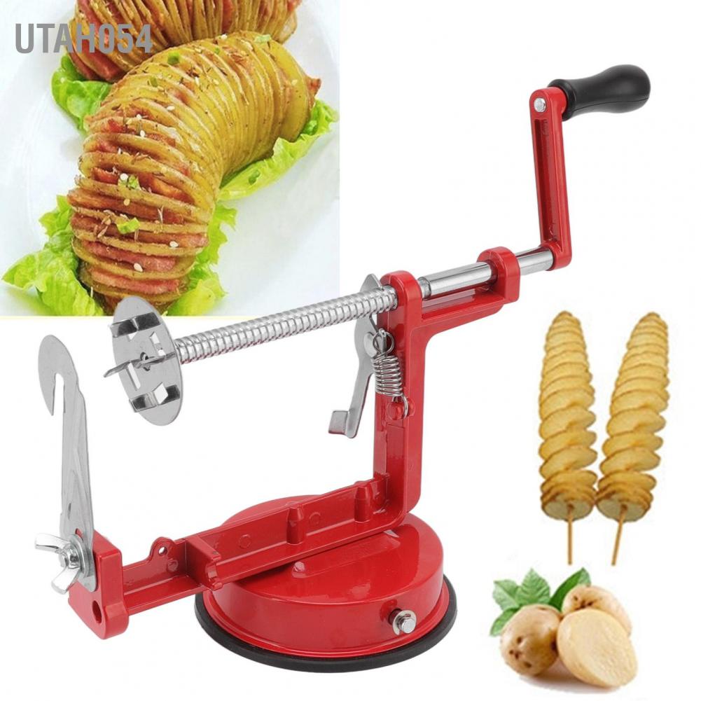 Utah054 Potato Spiral Cutter Multifunctional Manual Rotating Stainless Steel Blade Rust Resistant Red Twisted Peeler