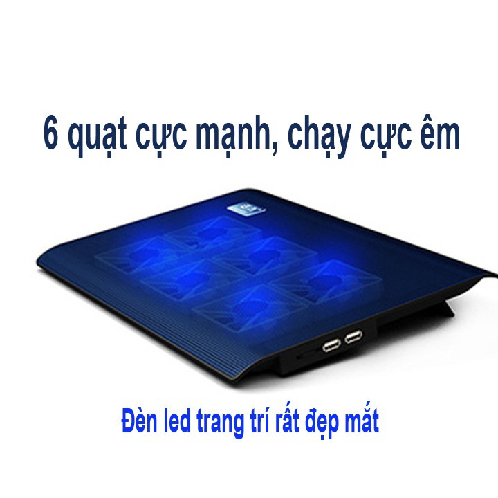 [Mã SKAMSALE03 giảm 10% đơn 200k] Đế tản nhiệt Laptop L112 - 6 quạt cực mạnh, chạy cực êm, đèn xanh dịu mắt.