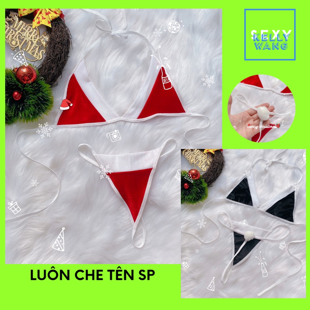 [ Bk026 ] Bộ đồ lót gồm áo ngực và quần lót lọt khe vải nhung  Set đồ lót giáng sinh cosplay sexy - KellyWang