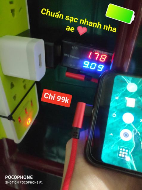 Dây Sạc Chơi Game, LiveStream cast màn hình tốc độ cao, hỗ trợ QuickCharge 3.0 (1 mét)  (Đầu sạc 90 độ)