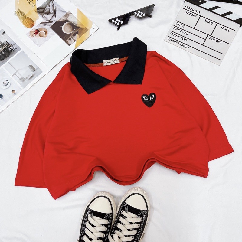 ÁO CROPTOP POLO OVERSIZED HÌNH THÊU - ĐỎ / HỒNG | BigBuy360 - bigbuy360.vn
