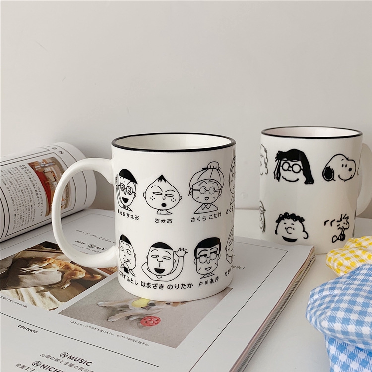 Cốc uống sữa bằng gốm sứ chịu nhiệt độ cao họa tiết Maruko Snoopy hoạt hình dễ thương phong cách Hàn Quốc