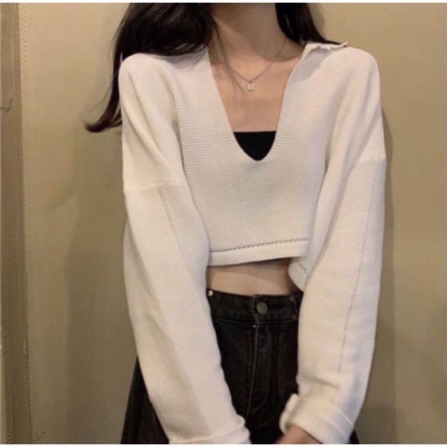 [Mã FATHANG5 giảm 10K đơn 50K] Áo croptop cổ V xẻ len tăm A1439 SUSTORE