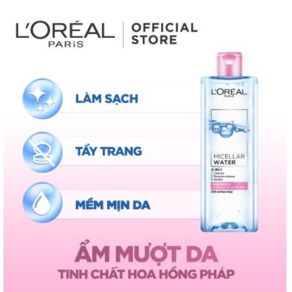 [Chính Hãng] Nước Tẩy Trang, L'oreal Micellar Loreal - 400ml. Xanh Đậm Sạch sâu - Xanh Nhạt - Hồng Dưỡng Ẩm.