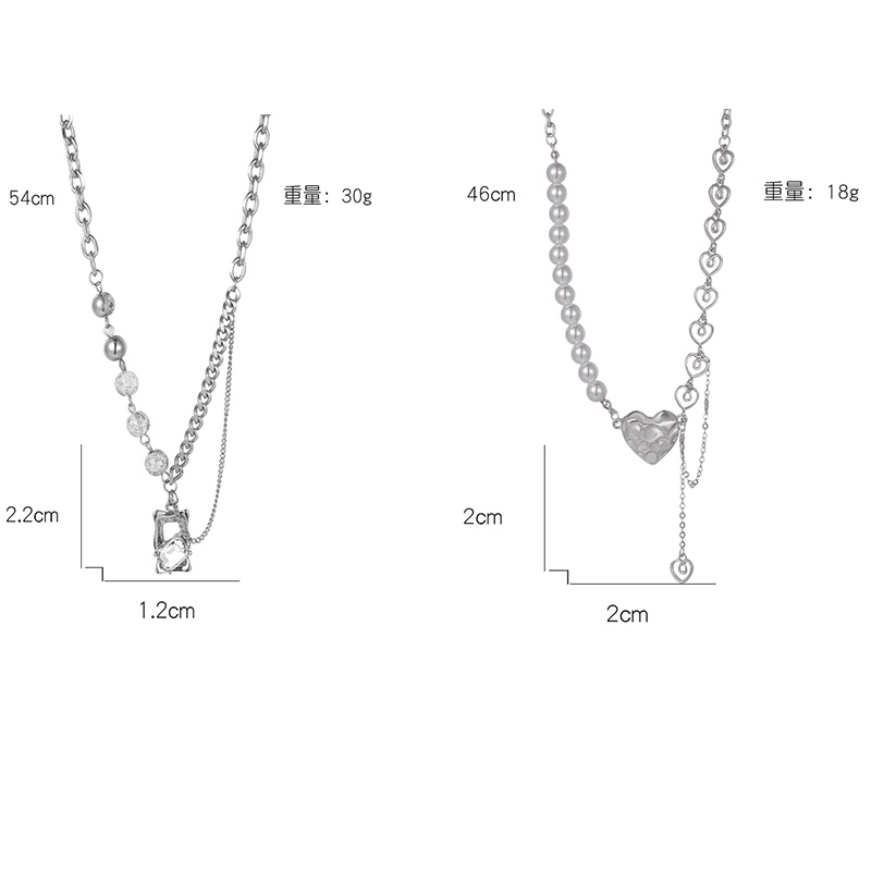 Vòng cổ Thép Titan Đính Hạt Ngọc Trai Giả Phong Cách Hip hop Cổ Điển