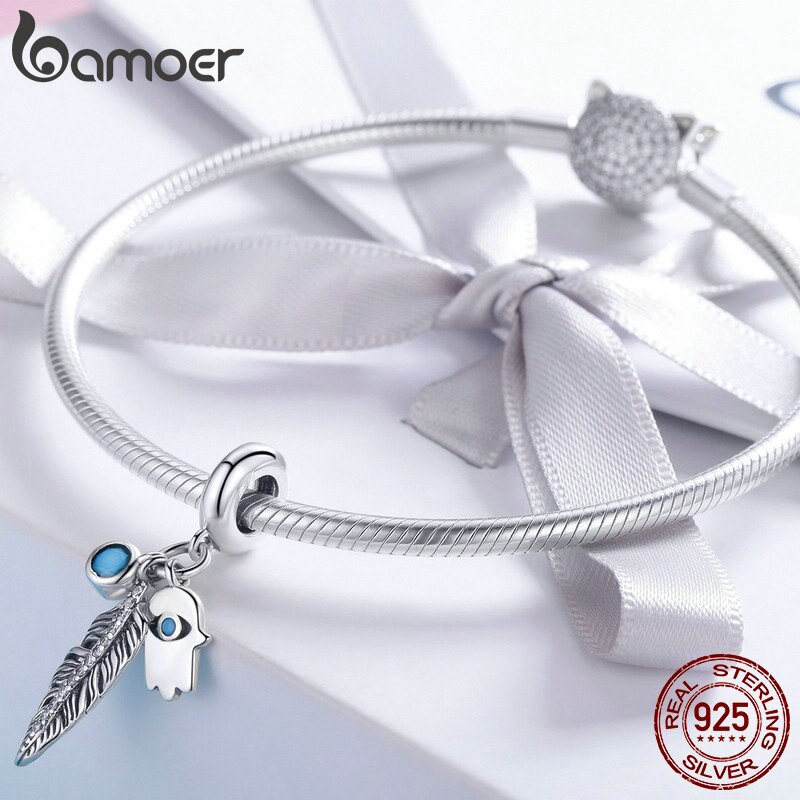 Phụ Kiện Mặt Dây Bamoer SCC880 Bằng Bạc 925 Hình Lông Vũ Phong Cách Bohemian