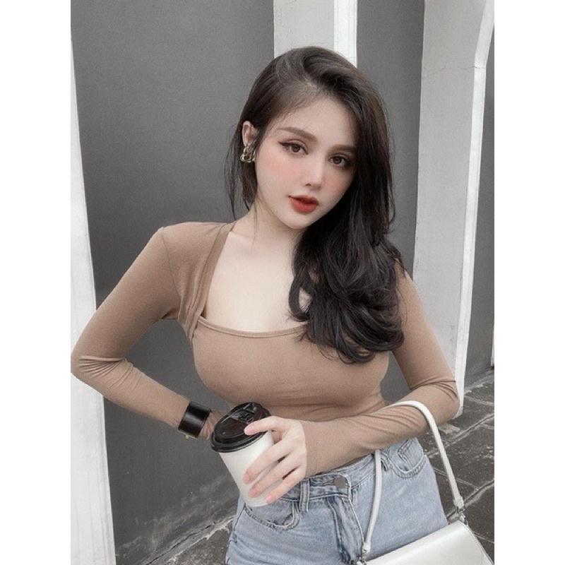 ÁO THUN CỔ VUÔNG TÔN VÒNG 1, ÁO THUN GIẤY SEXY DÀI TAY MS90008