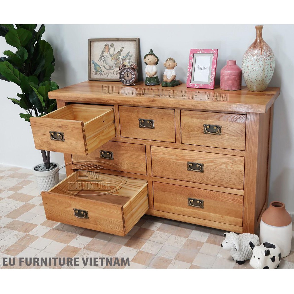 Tủ 7 ngăn kéo gỗ sồi mỹ KT: 127x43x78cm