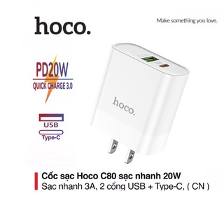 Củ sạc Hoco C80 /C80A sạc nhanh 20W QC 3.0 - (USB + TYPEC)