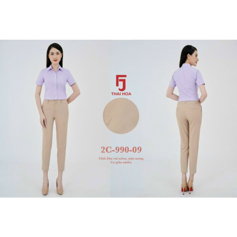 Thái Hoà Chính Hãng Quần tây 9 tấc lưng cao vải mềm mịn nhẹ 2c-990